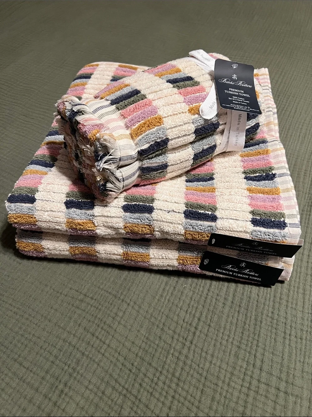BROOKS BROTHERS Fall Gemstone Mosaic Tile THICK PLUSH TURKISH bath hand towel